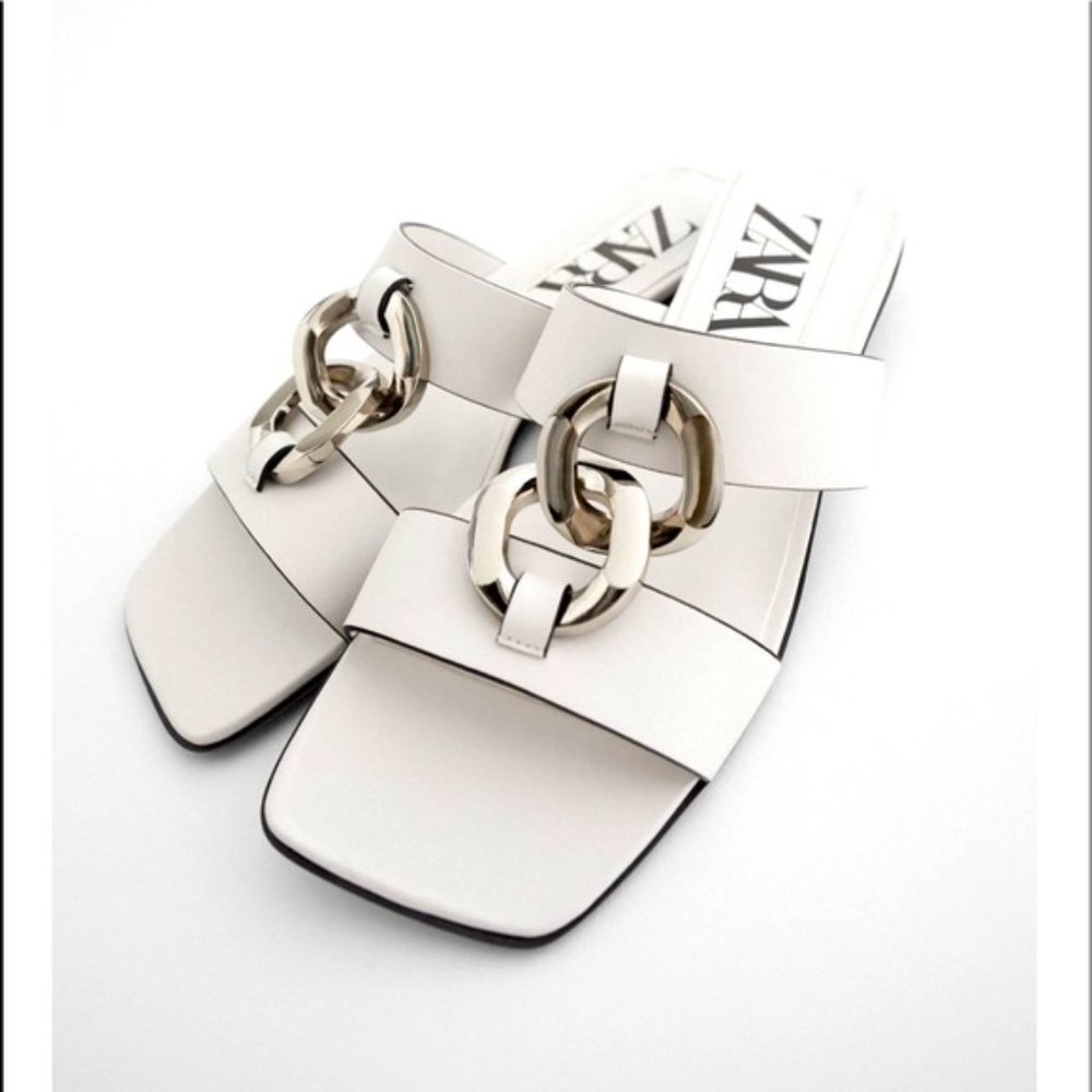 Zara White Leather Sandals | Size 8 (39) | Like New